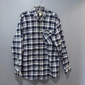 Duluth Trading Co Mens Large Tall Blue Plaid Flannel Button Down Shirt L Tall